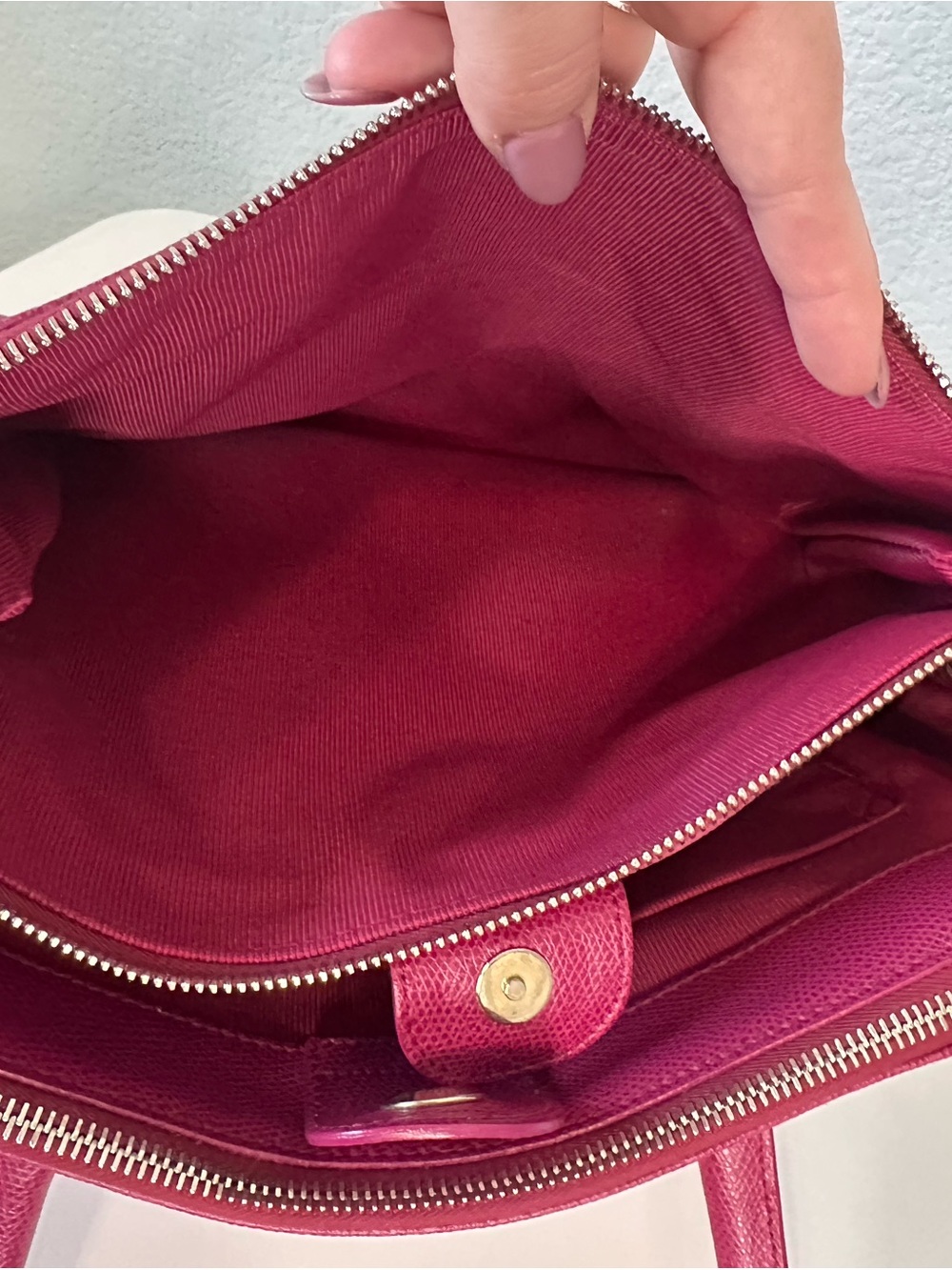 Furla Lotus Tote Bag in Vibrant Rose Pink Textured Leather EUC - Picture 10 of 10
